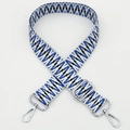 Adjustable wide replacement bag strap with blue and black geometric woven pattern - No.284 Silver Hook