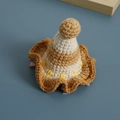 Handmade brown and beige crochet mini hat hair clip with yellow dots and pink clip - Brown Hat Clip