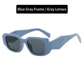 Chic irregular blue-grey frame sunglasses with dark grey lenses for a modern look - Metal Hinge / Blue Grey/Grey Lenses