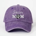 Casquette de baseball en coton délavé violet avec broderie Soccer Mom et motif football - Taille unique / Violet