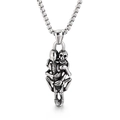 Vintage silver titanium steel pendant featuring two skeletons embracing and holding a sword - Embracing Skeletons Style (KP97638)