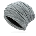 Gorro de punto gris para invierno con forro polar grueso y textura de rayas acanaladas - Gris claro