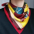 Luxury horse bit pattern silk scarf for women in red yellow and brown equestrian print - New Silk Scarf / 65