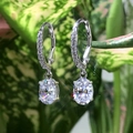 Eleganti orecchini a goccia in zirconia cubica con placcatura argento e chiusura a leva - Forma Ovale/Zircone Bianco