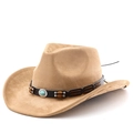 Classic light brown faux suede western cowboy hat with bohemian turquoise leather band - M (56-58cm) / Camel
