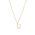 Gold letter U necklace with sparkling micro-pave cubic zirconia on an O-chain - Gold-U