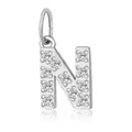Stainless steel silver alphabet N pendant with cubic zirconia inlay, 7mm size - Letter N(ZP39269) / Steel