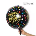 22 inch black spherical birthday balloon with colorful polka dots and golden text - Polka Dot Black Birthday 4D Ball