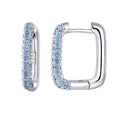Detailed macro view of S925 sterling silver hoop earrings with light blue zircon stones - Rectangle Hoop (JQH0070) / Silver-Light Blue