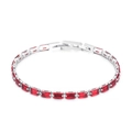 Silver-toned square-cut red zircon tennis bracelet with a secure clasp closure - Red Baguette Cut Style (KB167197-KFC) / Silver