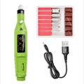 Green portable electric nail drill machine set with USB cable and sanding bits - USB / Green