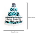 Blue 40 inch large birthday cake foil balloon with zebra patterns and measurements - Large Blue Three-Layer Cake