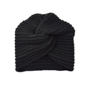 Detailansicht der schwarzen Strick-Turbanmütze mit charakteristischem Knotendesign und Rippmuster - Einheitsgröße / Schwarz