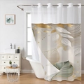 Wasserdichter doppellagiger Duschvorhang mit modernem Blumenmuster und Metallösen - SYL-1 (Goldenes Blatt) Einzelner Duschvorhang / 181x188cm