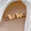 Macro shot of pink crystal butterfly earrings with gold plating and cubic zirconia - Silver Earring Post Copper Gold Plated / Butterfly Stud Earrings(C240)