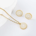 Set collana e orecchini a margherita dorata con smalto bianco su piedistallo di pietra - Oro Margherita Bianca