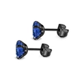 Titanium steel stud earrings featuring deep blue gemstones with black plating and butterfly clasps - 3mm / Black Blue Glass