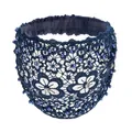Navy blue lace wide headband with floral embroidery, crystal beads and elastic band - Navy Blue