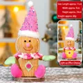 Bonhomme pain d'épices en peluche avec chapeau pailleté rose, socle bois et lumière LED - Bonhomme de Pain d'Épices Assis Style A