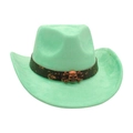 Mint green felt cowboy hat featuring a vintage bronze skull accessory and dark brown band - Mint Green