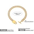 Dettaglio macro del bracciale in acciaio inossidabile dorato con zirconi e chiusura a lucchetto - 17.5cm / Oro