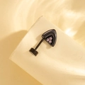 Black cat ear cartilage stud in titanium steel with pink cubic zirconia and screw back - Black With Pink Zirconia - Left Side (Single Piece)