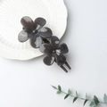 Elegant dark grey resin double flower U-shape hair clip for vintage hairstyling - Dark Gray