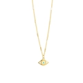 Golden evil eye pendant necklace with blue detail and unique long bar link chain - White