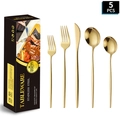 5-piece golden stainless steel cutlery set with elegant black packaging box - 5-Piece Set (with Gift Box) / Gold