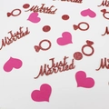 Mix of deep pink glitter and rose red confetti with Just Married letters and heart shapes - Rose Gold Just Married+Ring/Rose Heart