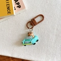 Close-up of a cute capybara in a blue car keychain on a cozy fabric background - Blue Car Style