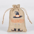 Halloween burlap drawstring bag with wizard hat print and orange Halloween text - 10*15cm / Black Hat