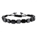 Verstelbare zwarte gevlochten armband met vierkante hematiet kralen voor heren en dames - Gefacetteerde vierkante stijl (NSHB00309A)