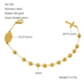 Technical drawing of 18K gold plated beaded rosary bracelet with size specifications - Saint Icon & Cross Double Pendants Style (ZYG108)