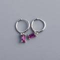 925 sterling silver hoop earrings featuring rectangular red zircon pendant charms - Platinum (Rose Red Zirconia)