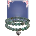 Detail of pink zebra stone bracelets with heart pendant and motivational message card - African Turquoise Set