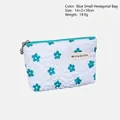 Blue floral quilted hexagonal coin purse with embossed texture and zipper 14x2x10cm - Blue Small Hexagon Bag