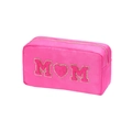 Hot pink chenille MOM patch storage bag with gold zipper and embroidered heart detail - M / Pink