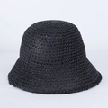 Foldable black straw bucket hat for women with fine hand-woven sun protection texture - M (56-58cm) / Black
