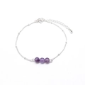 925 silver beaded bracelet with three purple natural amethyst stones and lobster clasp - Amethyst
