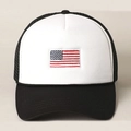Classic black and white trucker hat featuring an embroidered American flag on the front - One Size / Black