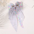 Barrette à nœud géant à paillettes avec de longs rubans en finition colorée - Coloré