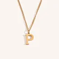 18k gold plated necklace with minimalist polished capital letter P pendant on link chain - Gold P