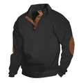 Jersey de hombre en punto gofrado negro y marrón en contraste con cuello de botones - S / Negro