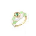 Detail of 18K gold ring featuring green oval gemstone and colorful enamel patterns - Adjustable Open / Green and White
