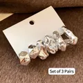 Set of 3 pairs of silver vintage fishtail earrings with pearls and crystals - 62# Steel Needle - Silver (6-Piece Set)