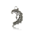 Antique silver moon face pendant charm with intricate leaf textures for DIY jewelry - Antique Silver Moon 17x28mm