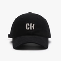 Men's black baseball cap with wide brim featuring 3D embroidered CH letters in white - Adjustable / Black