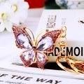 Golden butterfly keychain with purple crystal wings and pink rhinestones on metal alloy - Purple Gem Butterfly