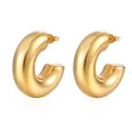 Detailed macro view of high-polished chunky gold hollow hoop earrings with a mirror finish - Minimalist Plain Style (MS-019 Gold) / Gold